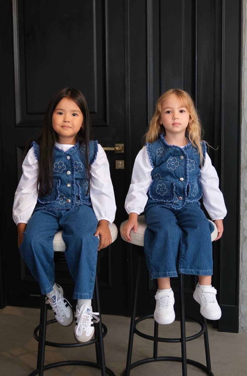 Kız çocuk kapitone denim 3lü set