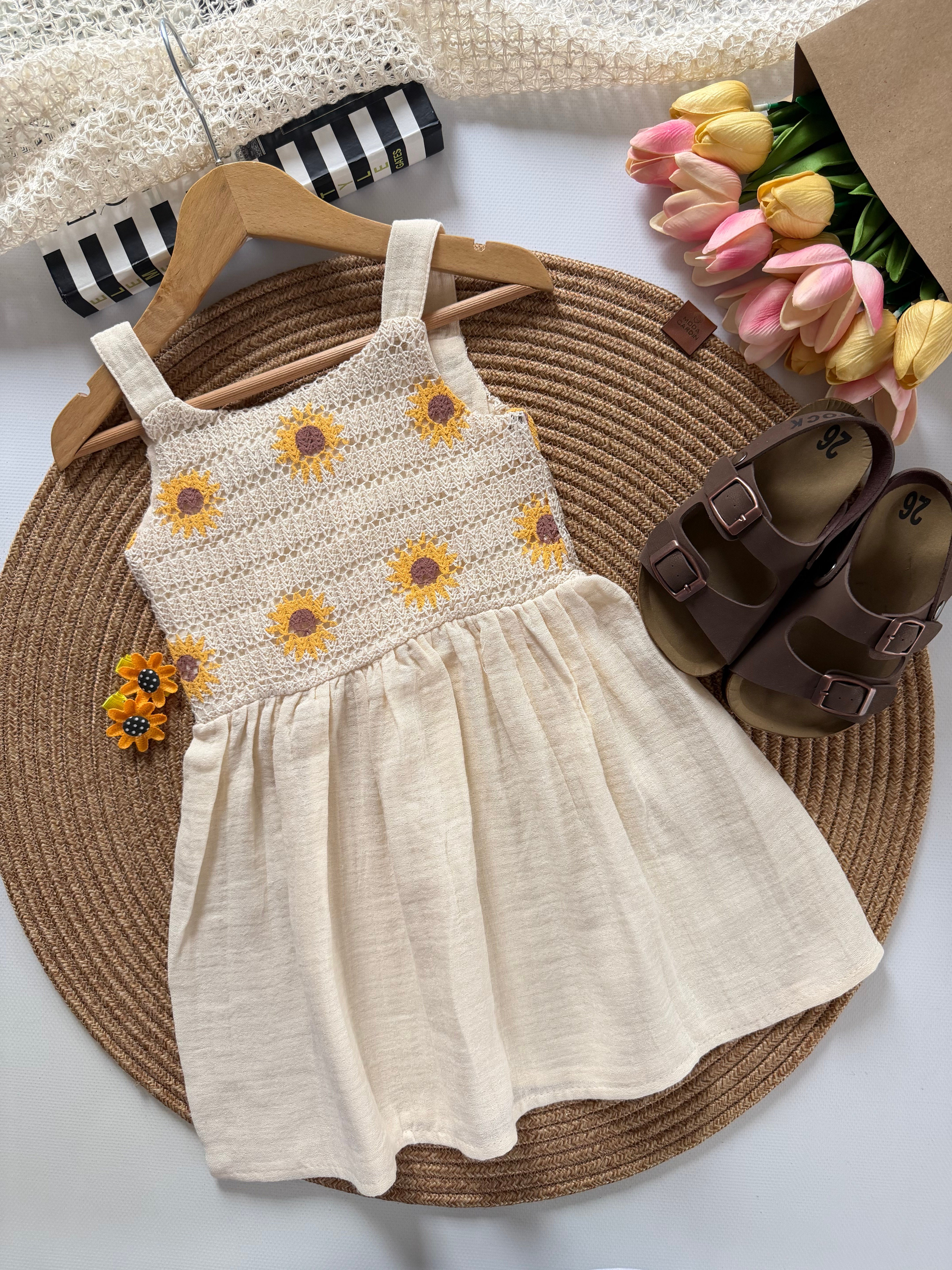 Kız çocuk müslin elbise SUNFLOWER