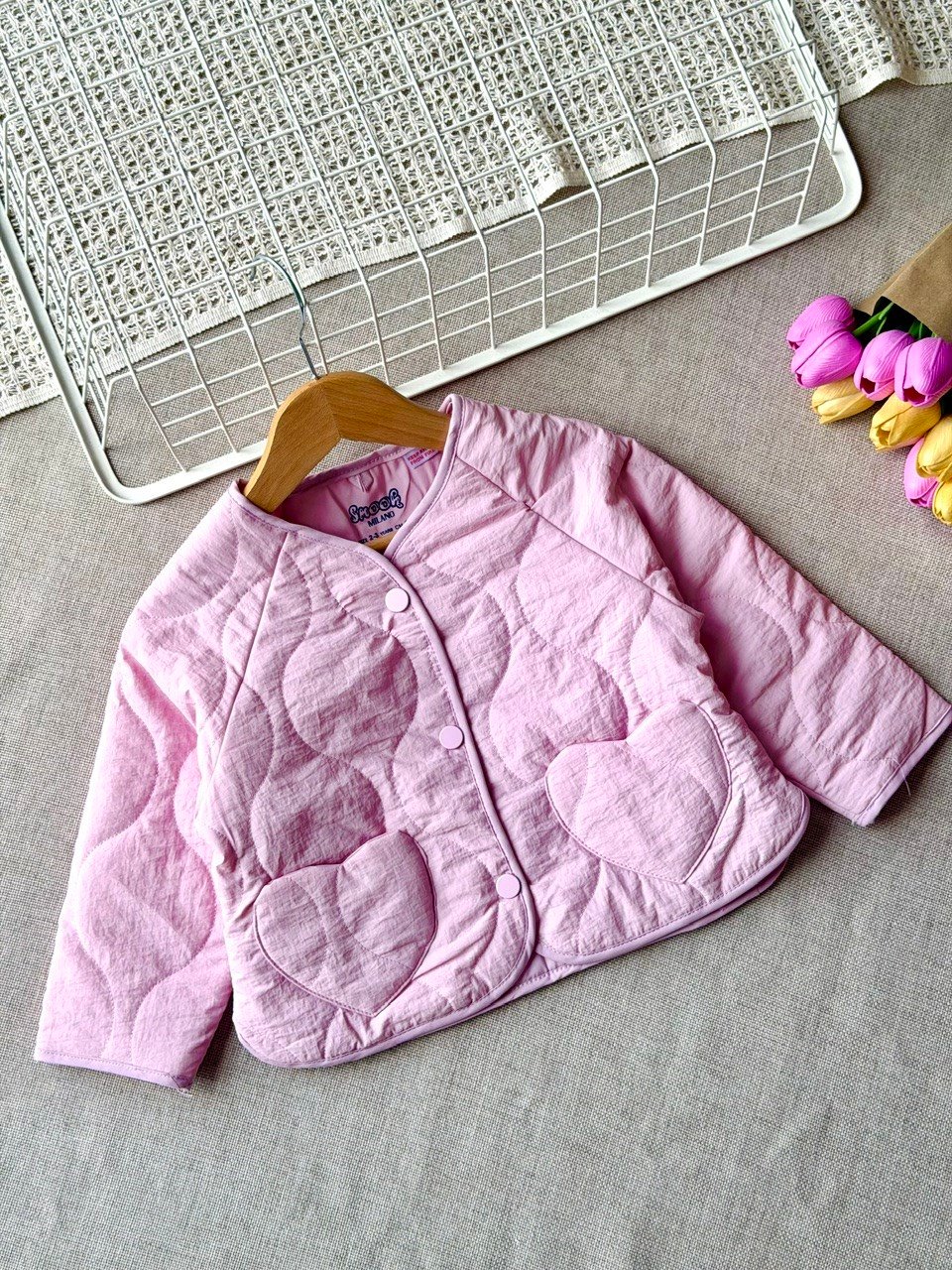 Kız çocuk  soft pembe kapitone ceket