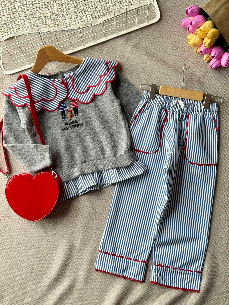 Kız çocuk triko teddy hırkalı takım