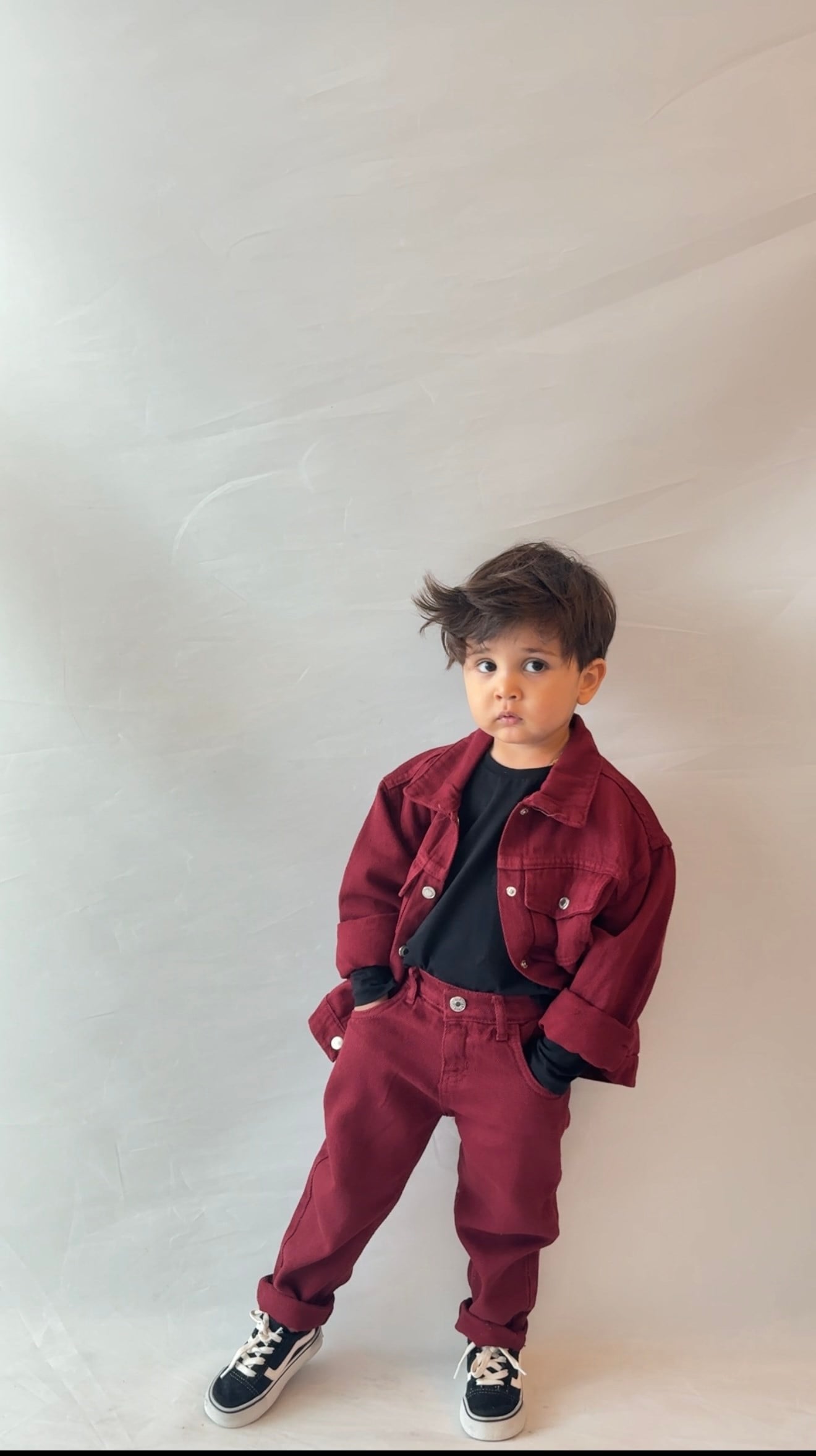 Unisex 2li denim takım(bordo)