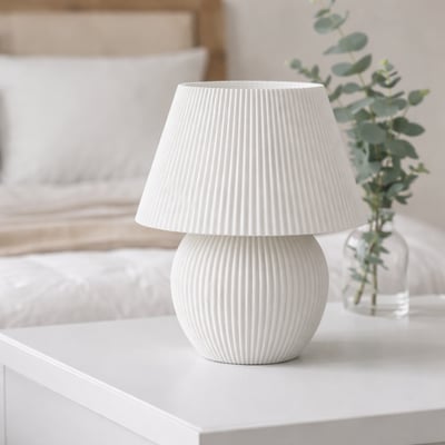 Modern Ribbed Masa Abajuru | Tek Renk Minimal Tasarım