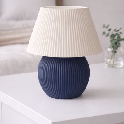 Modern Ribbed Masa Abajuru | Tek Renk Minimal Tasarım (Modern Lacivert)