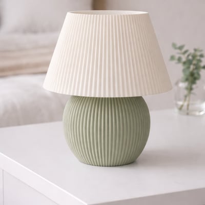 Modern Ribbed Masa Abajuru | Tek Renk Minimal Tasarım (Sage Green)