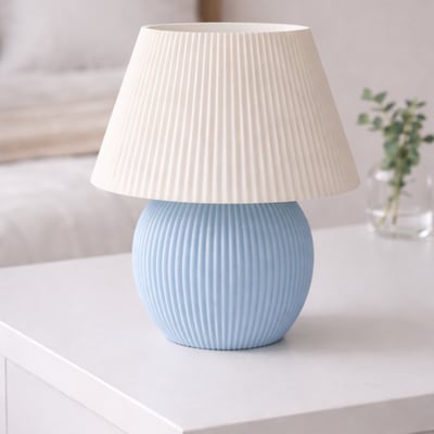 Modern Ribbed Masa Abajuru | Tek Renk Minimal Tasarım (Soft Pastel Mavi)