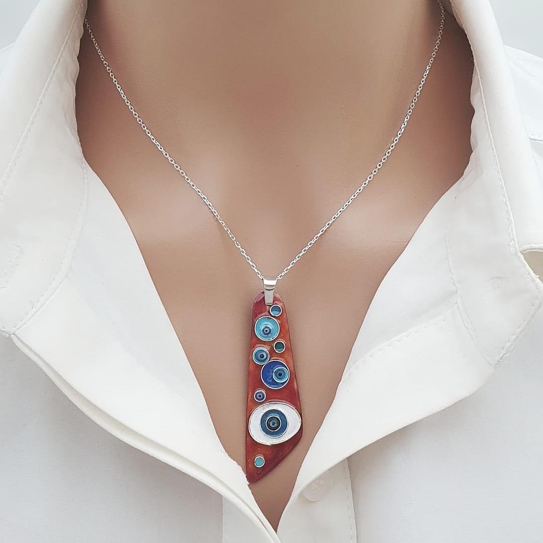 Cloisonné Nazar Kolye Gümüş Zincirli