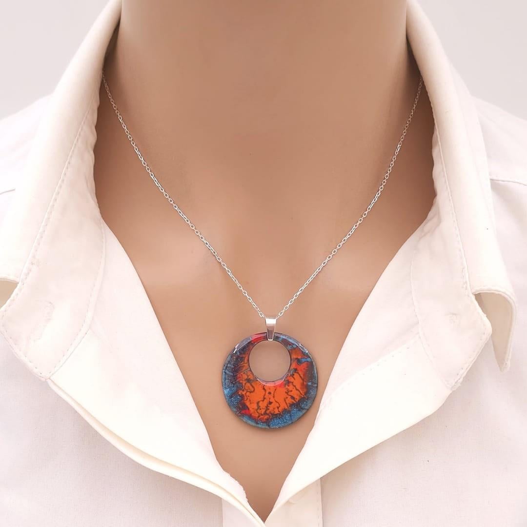 Ebruli Ocean Gem Kolye Gümüş Zincirli