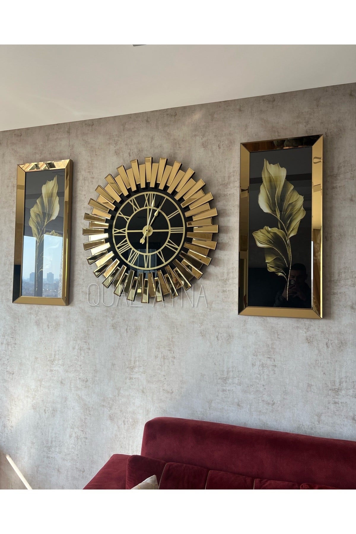 3’lü Gold Aynalı Piyano Saat Set