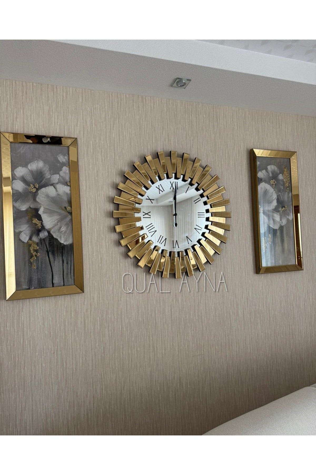 65 cm GOLD PİYANO SAAT ve 30x70 cm TABLO SET