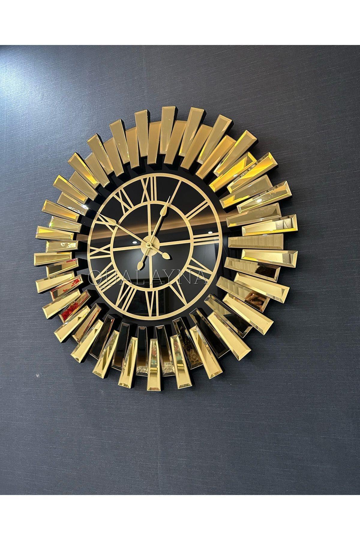 80 Cm Çapında Şık Gold Aynalı Duvar Saati, Modern Dekorasyon İçin Mükemmel Seçim