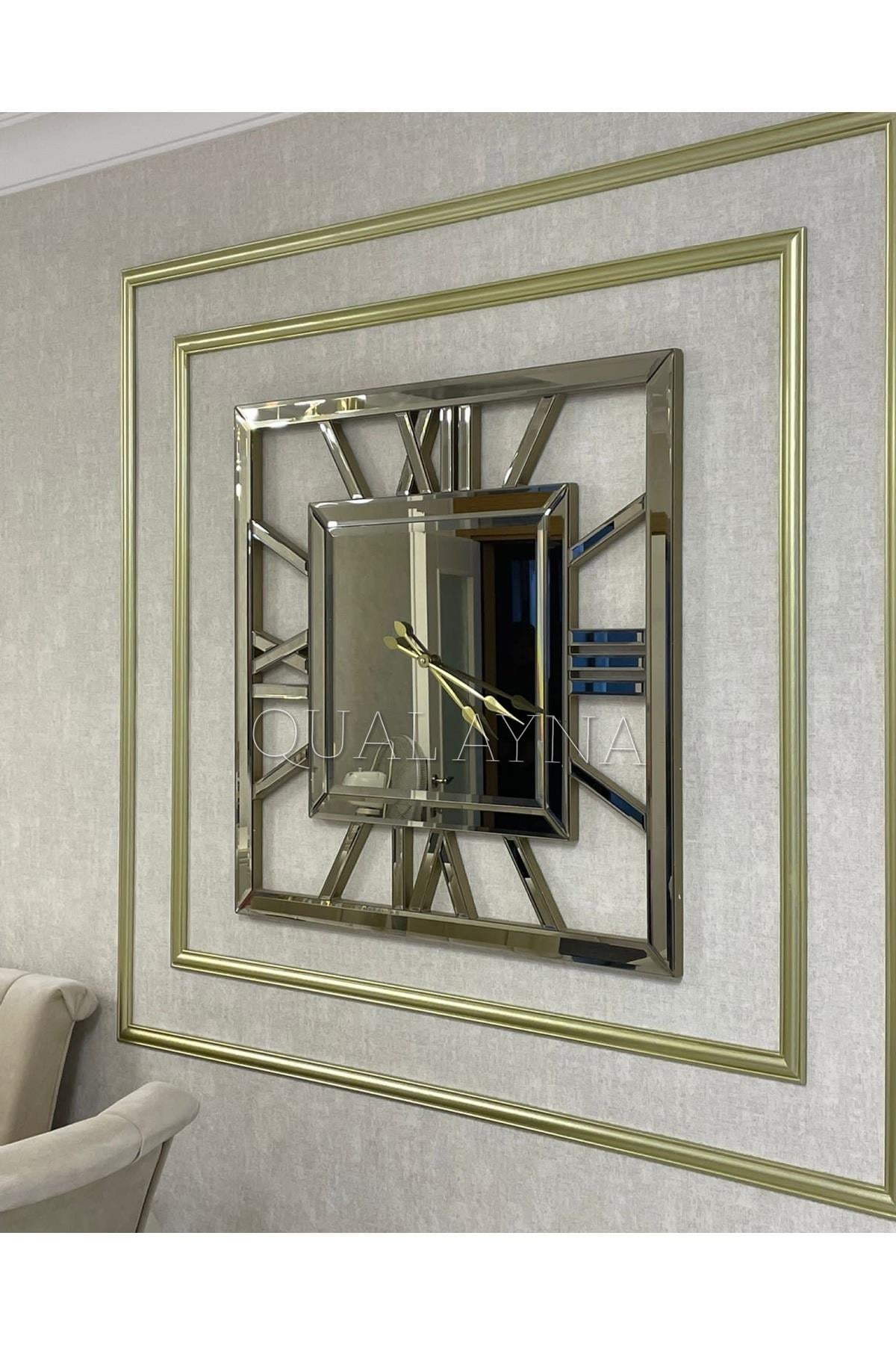 Bronz Aynalı X Model Duvar Saati 80*80 cm