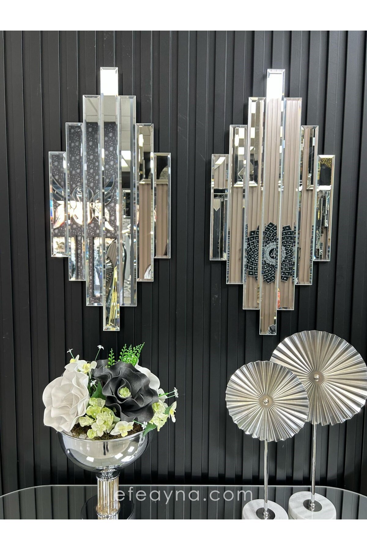 RİTMİK MODEL GÜMÜŞ AYNA 2'Lİ SET (35x75cm x 2 adet)