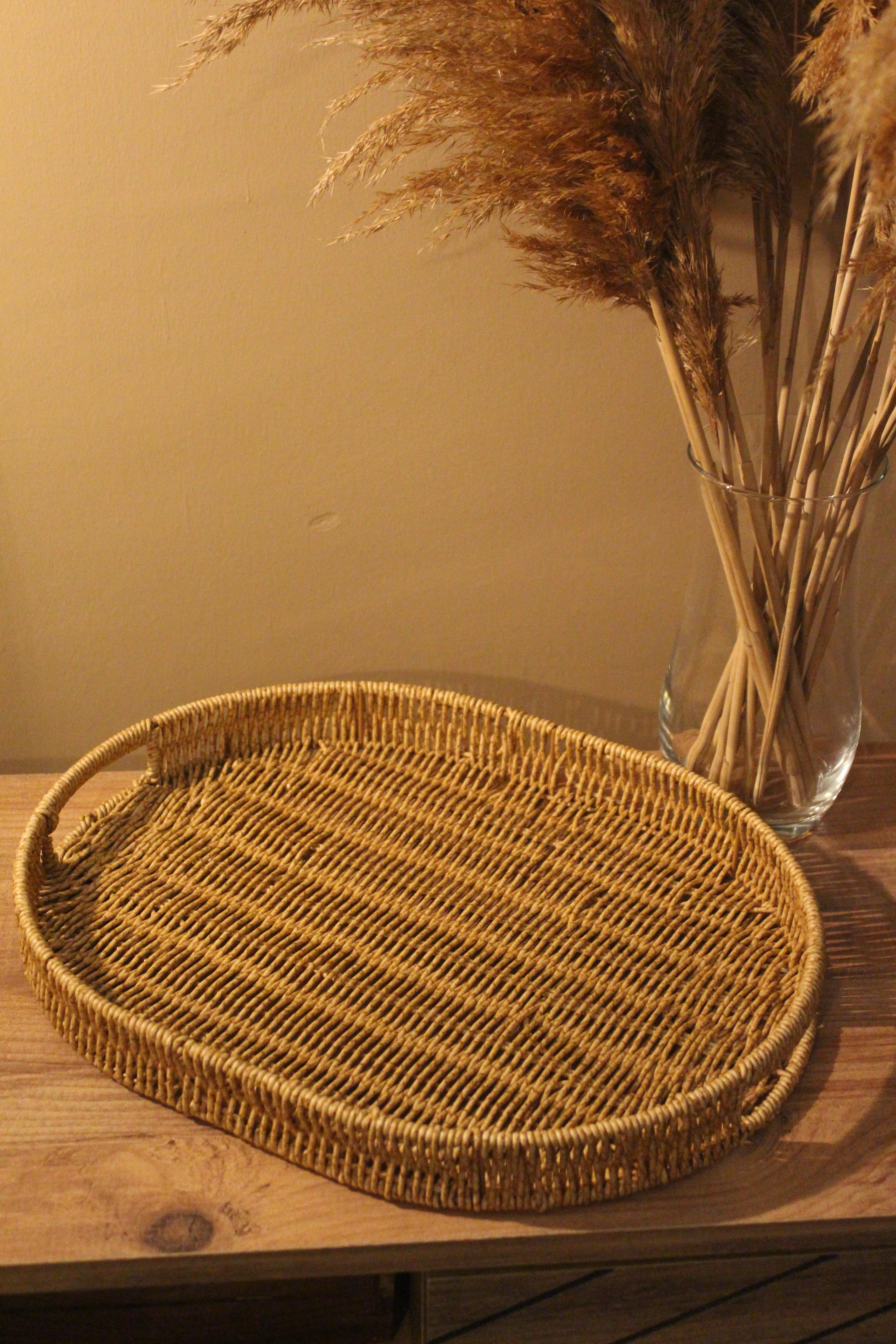 Hasır Rattan Oval Tepsi Geniş Boy 
