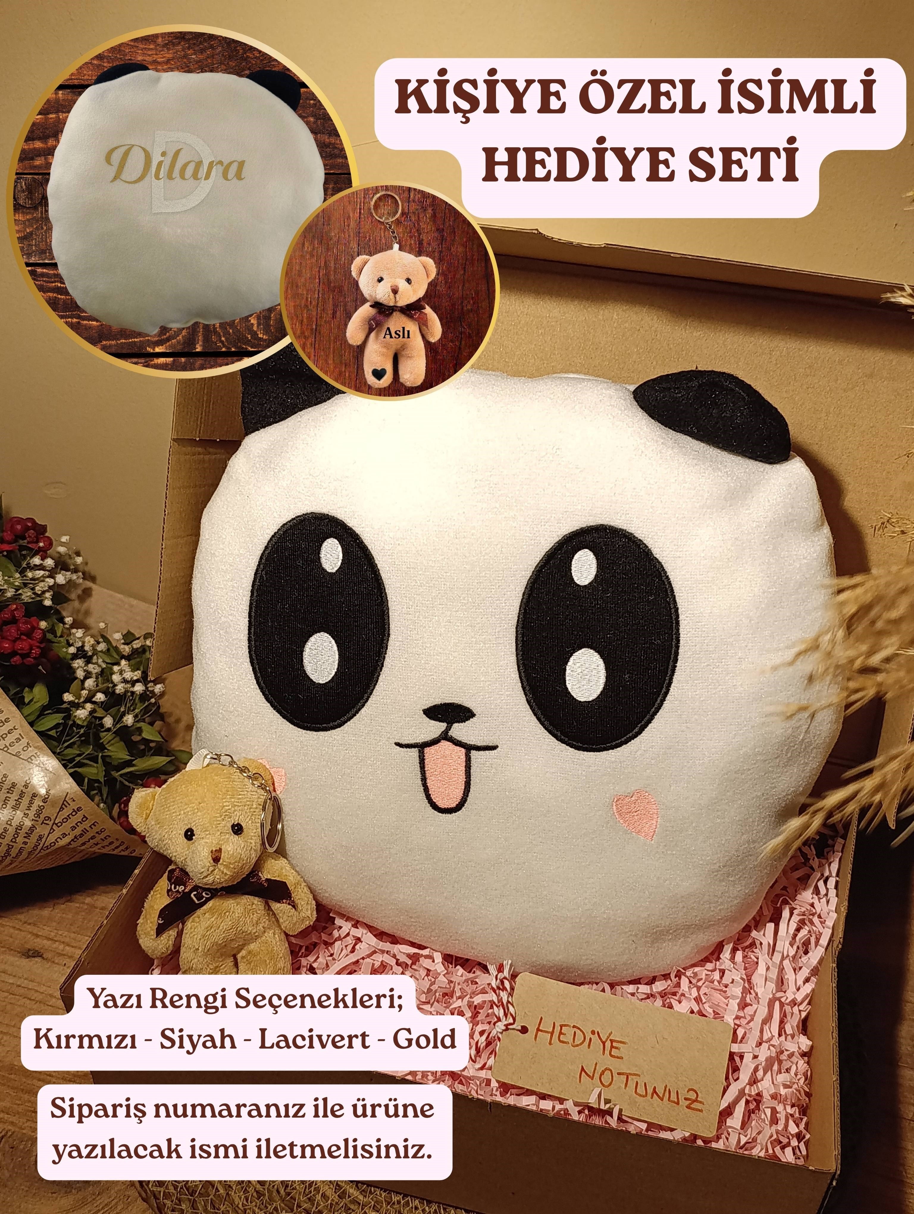 Kutulu Hediye Seti / Panda Yastık 35cm ve Ayıcık Anahtarlık