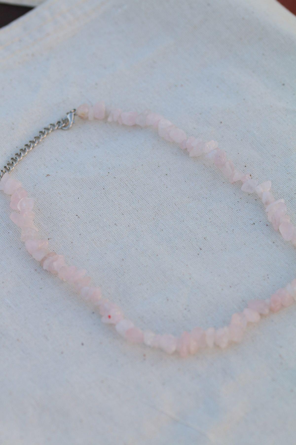Pembe Kuvars Spiritüel Doğal Enerji Taşı Tam Döngü Kolye