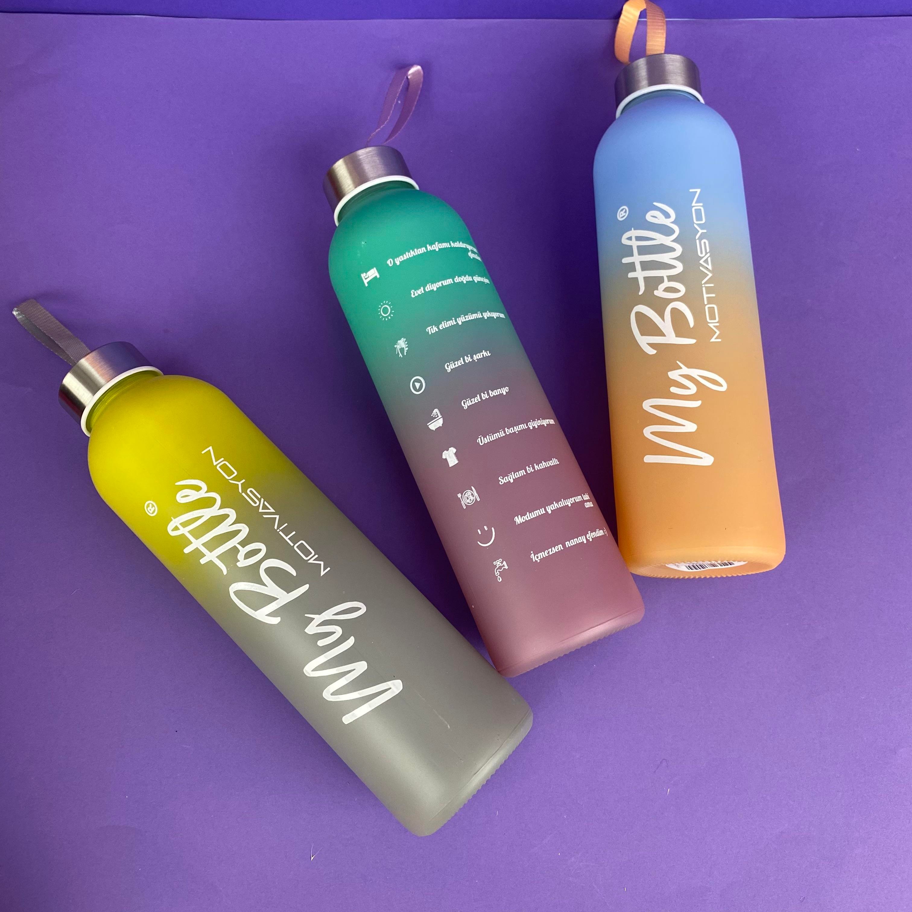 1lt Motivasyon Cam Su Şişesi