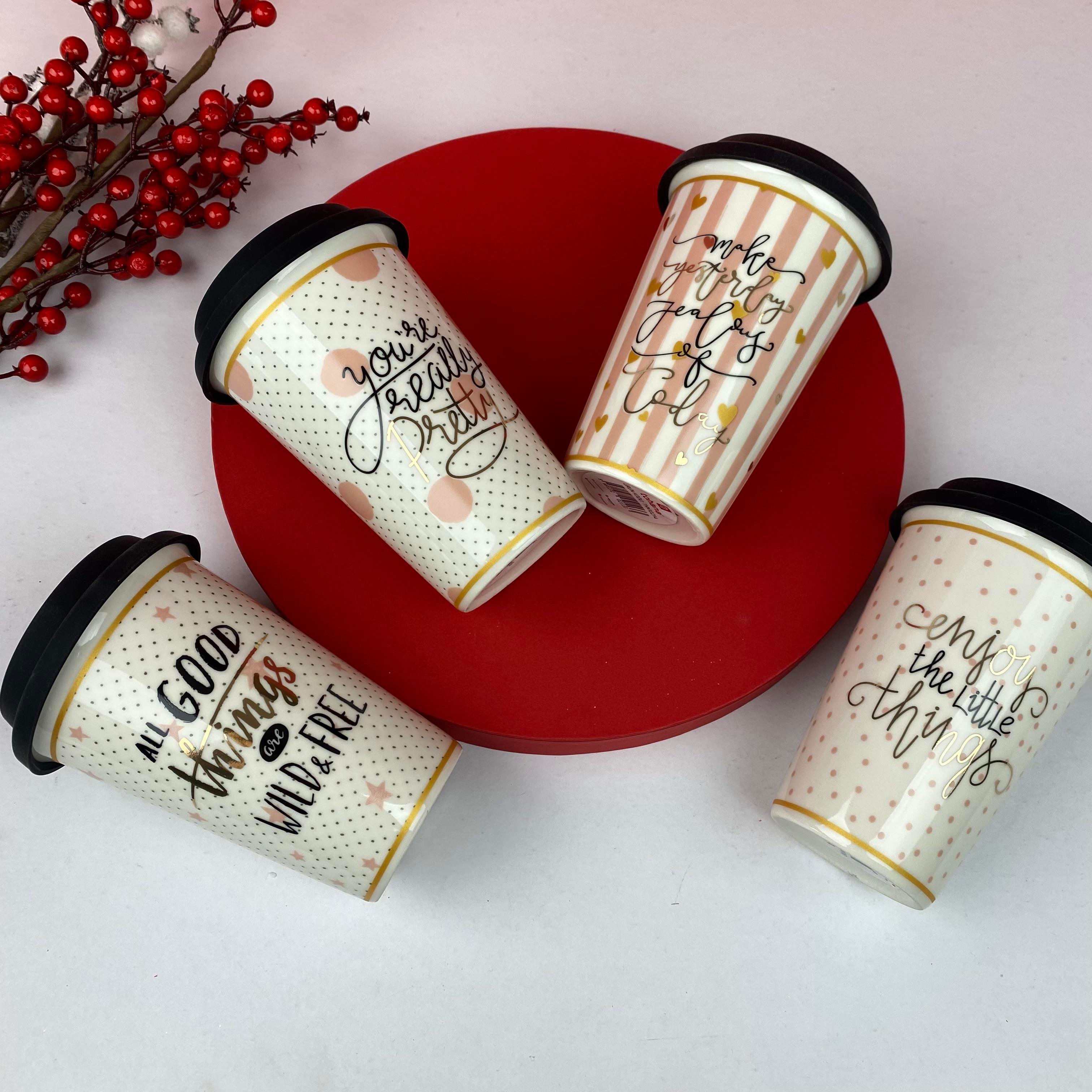 Beyaz Porselen Harfli Kupa