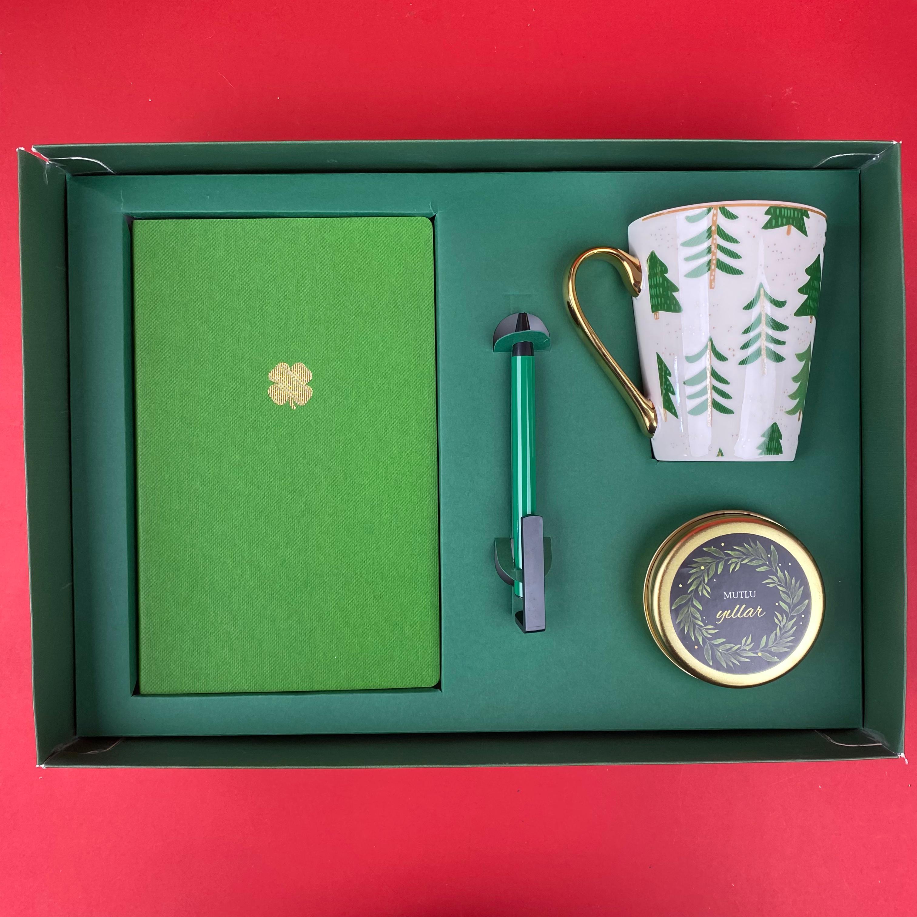 Kutulu VIP Defter Kalem Kupa Mum Hediye Seti