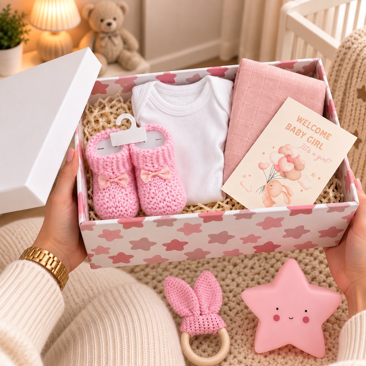 Lucy Pembe Kız Bebek Hediye Sepeti