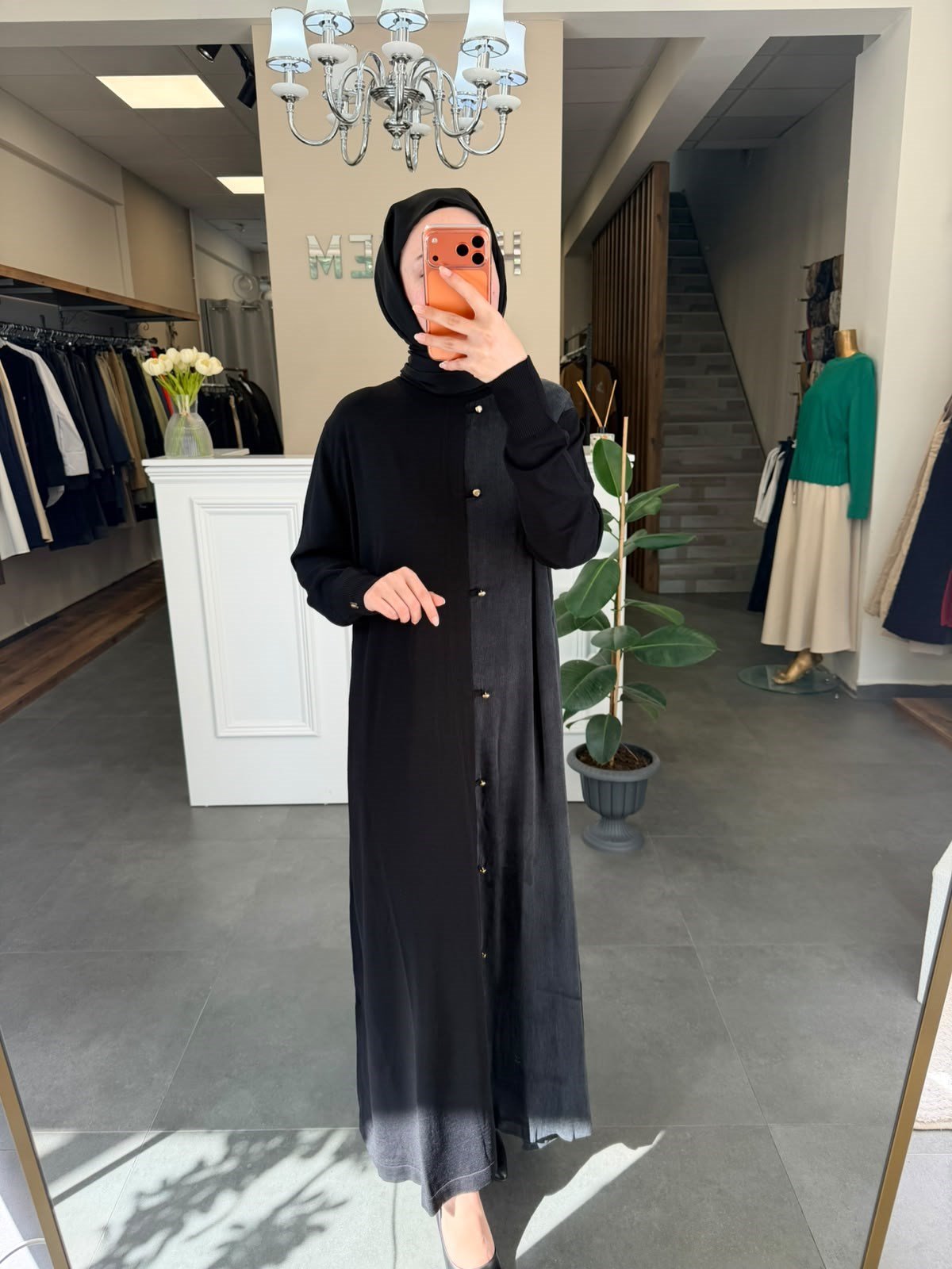 Niliwi Garantili Düğme Detaylı Çift Dokulu Triko Elbise - Siyah / Füme
