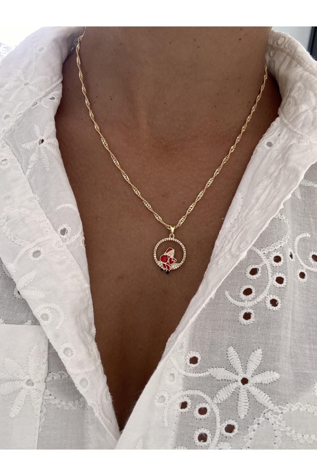 14k Altın Kaplama Yılbaşı Kolye | Zirkon Taşlı Zincir Kolye | Noel Kolye | Christmas Necklace