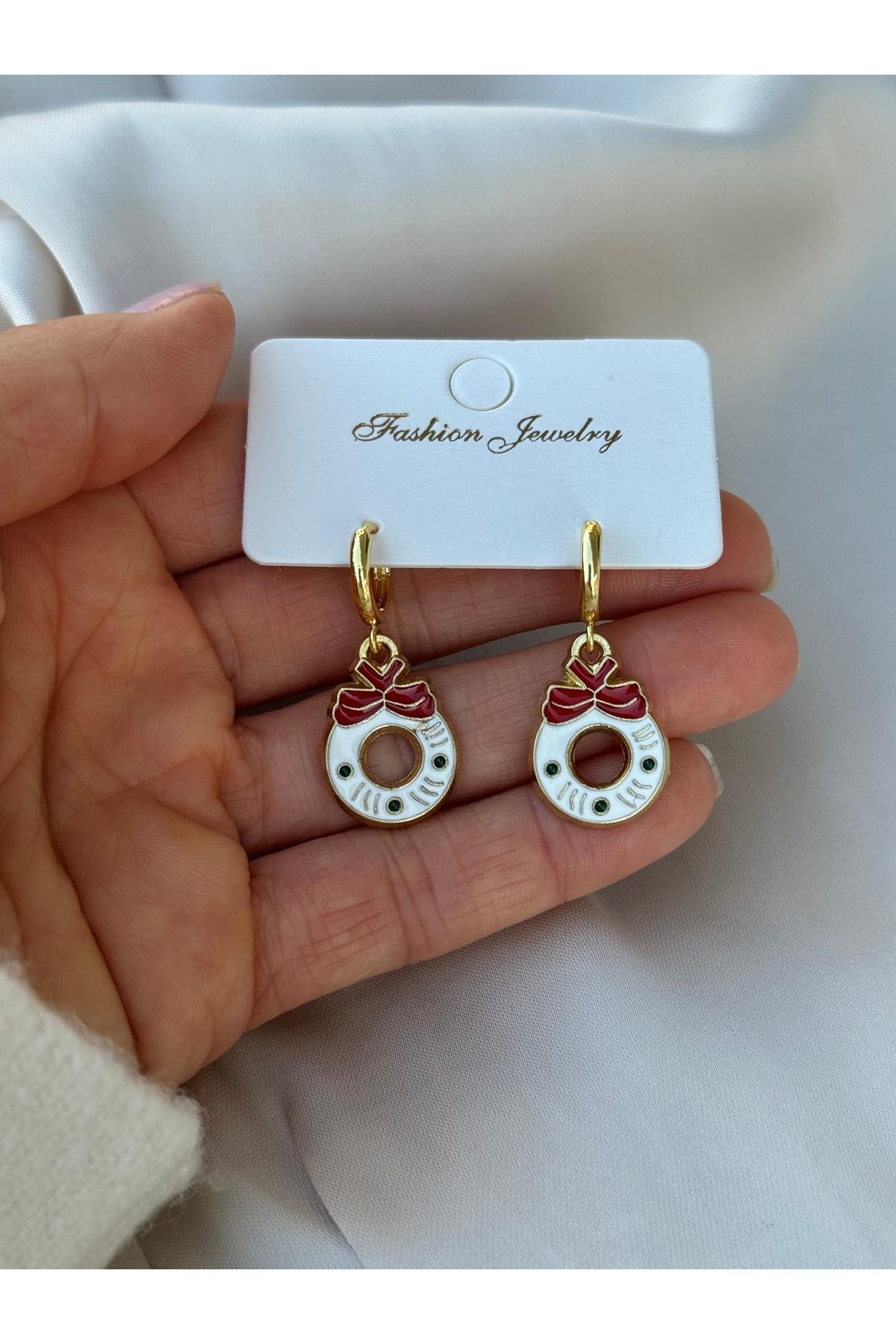 Yılbaşı Küpe | Christmas Küpe | Noel Küpesi | Christmas Earrings | Gold Sallantılı Küpe