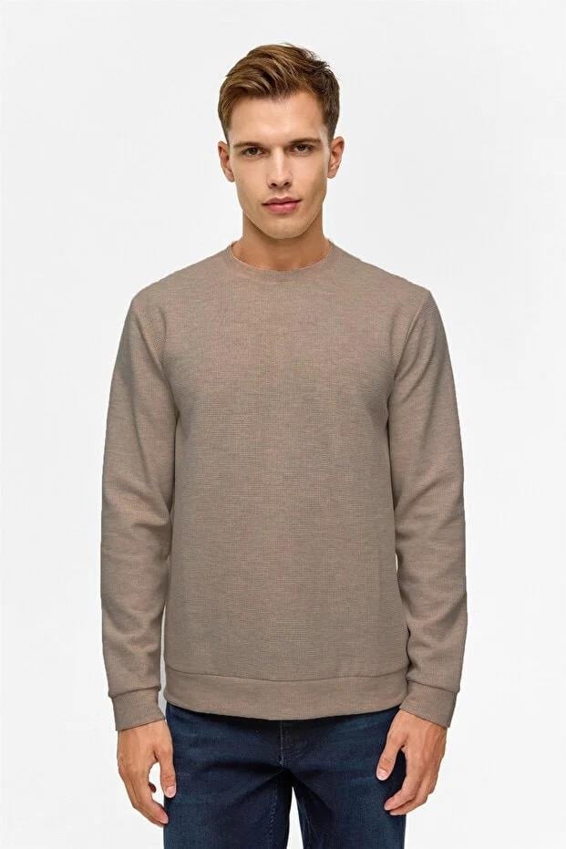Hipatu Süvari O Yaka Melanj Waffle Sweat