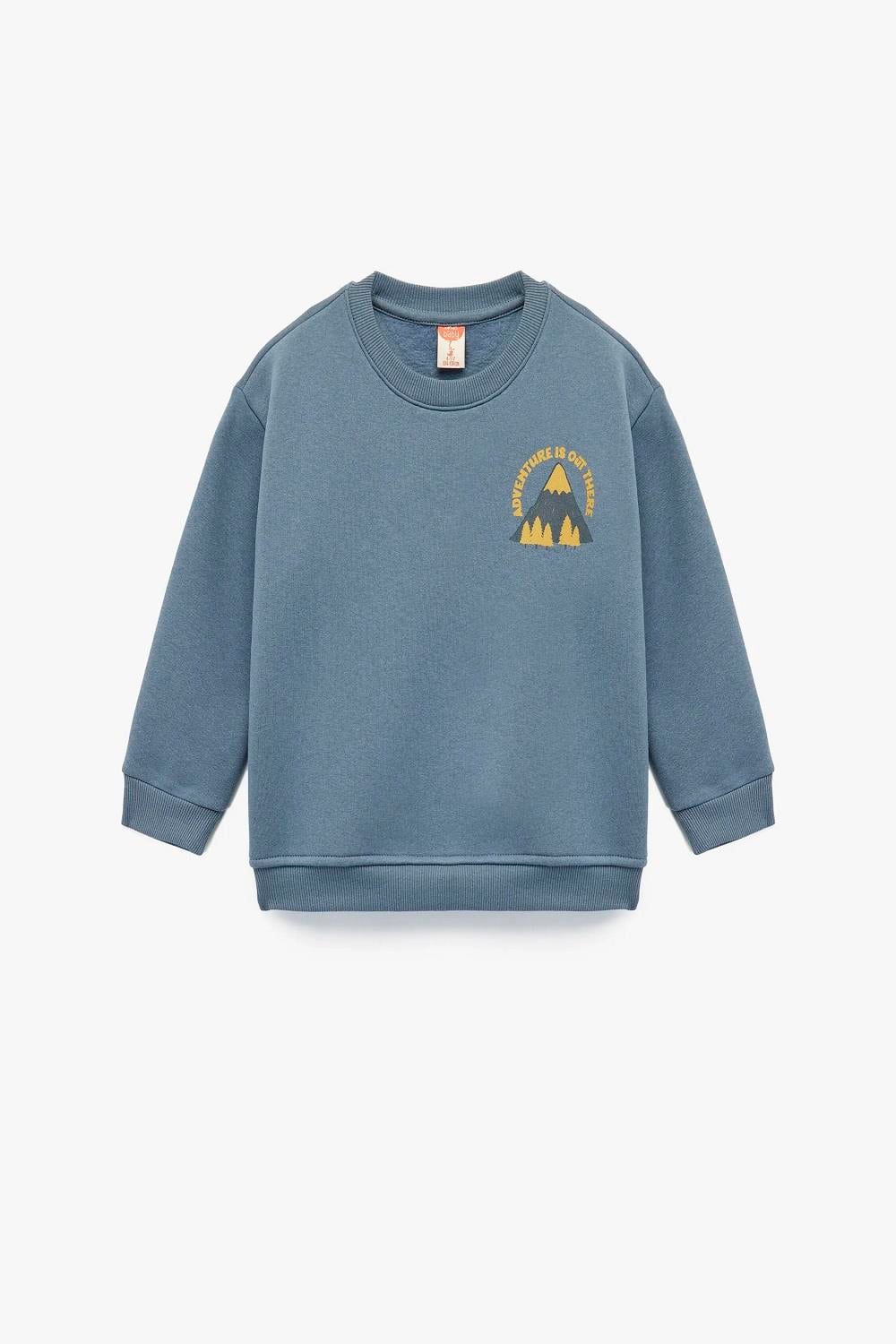 Koton Erkek Bebek Baskı Detaylı Bisiklet Yaka Uzun Kollu Şardonlu Sweatshirt