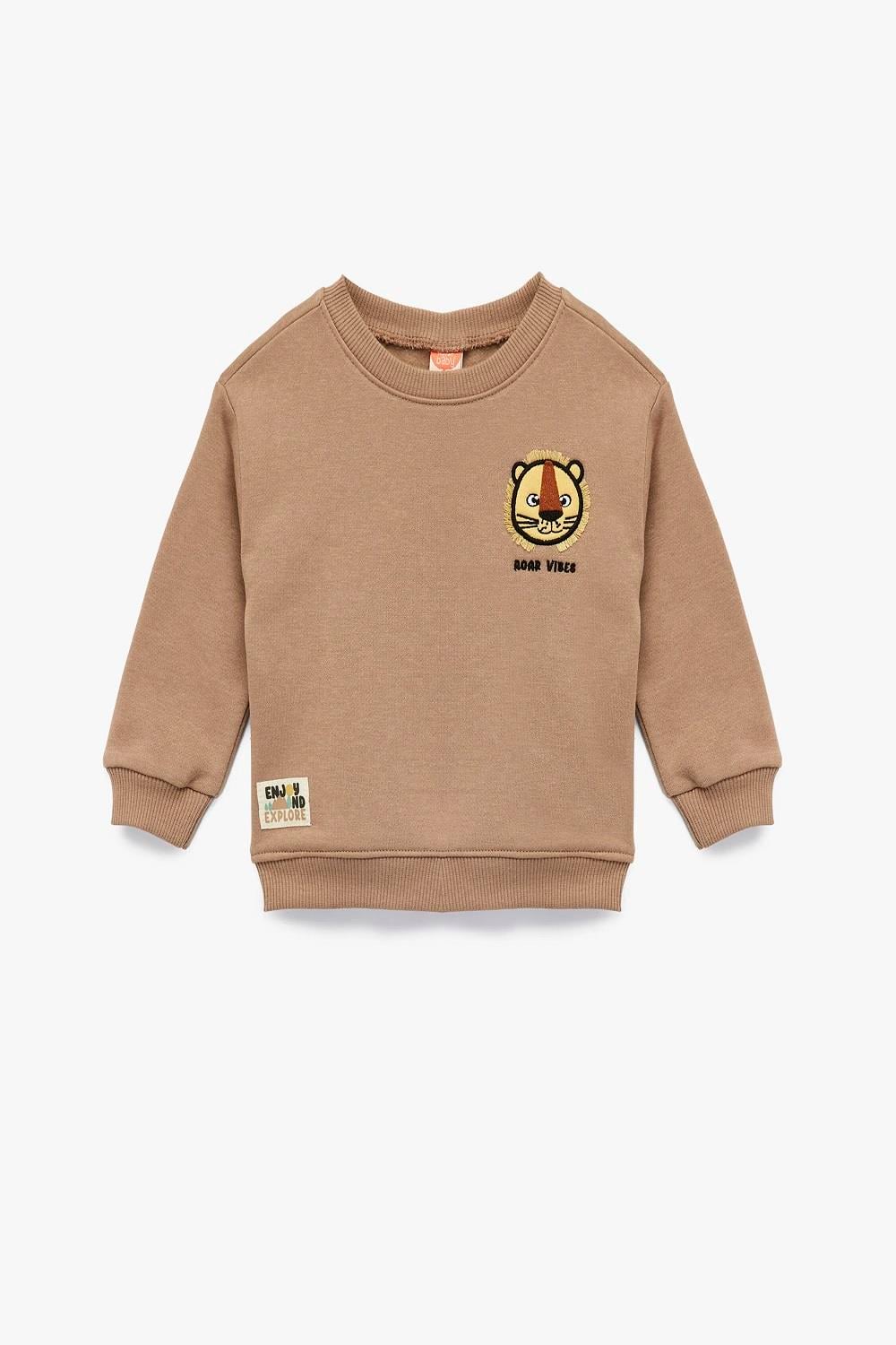Koton Erkek Bebek Bisiklet Yaka Uzun Kollu Şardonlu Aslan Baskılı Sweatshirt
