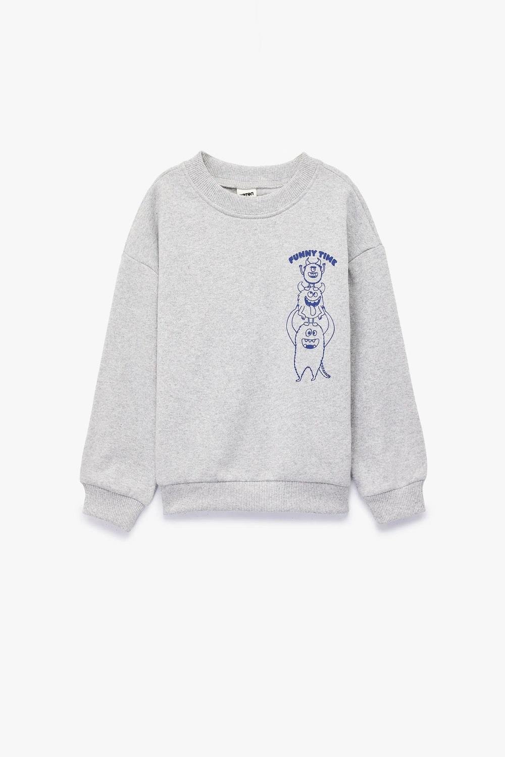 Koton Erkek Bebek Canavar Baskılı Uzun Kollu Bisiklet Yaka Sweatshirt
