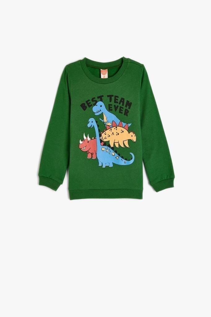 Koton Erkek Bebek Dinozorlu Sweat Uzun Kollu Bisiklet Yaka Şardonlu Pamuklu