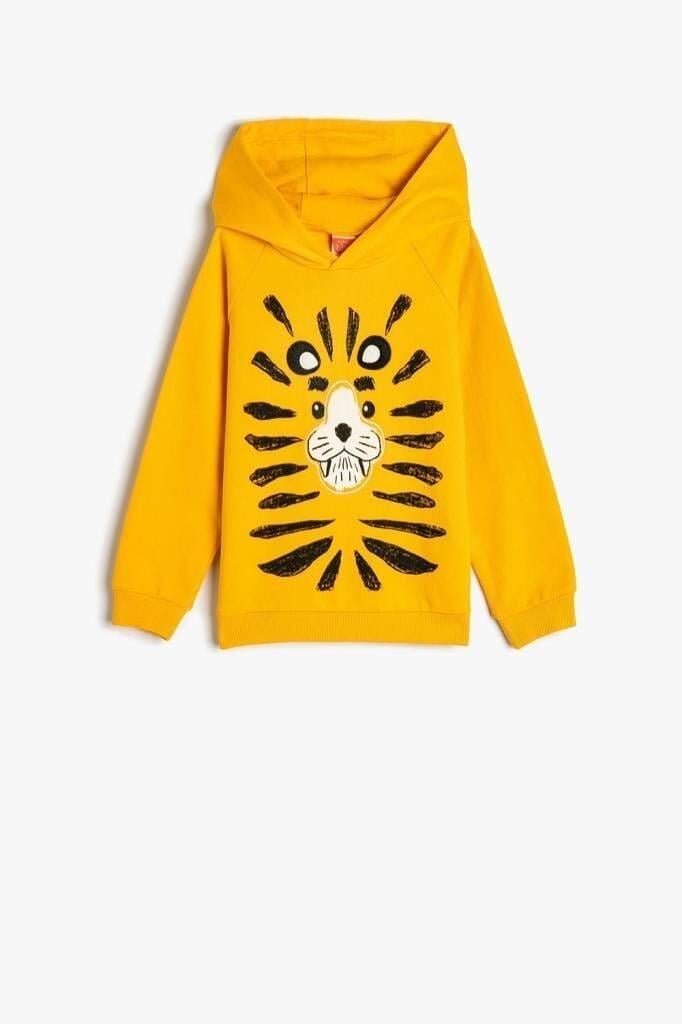 Koton Erkek Bebek Kapşonlu Sweatshirt Uzun Kollu Aslan Baskılı Pamuklu