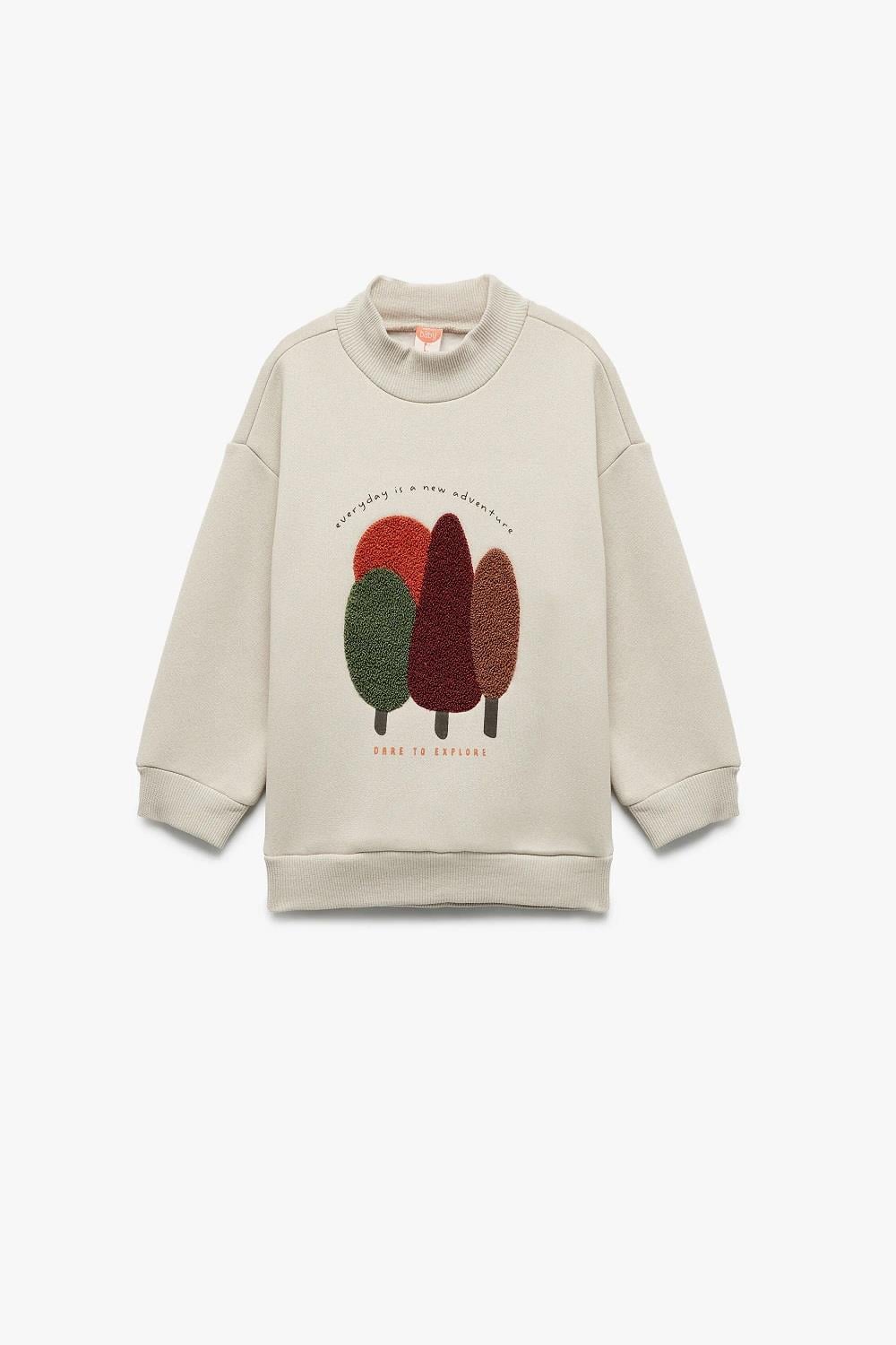 Koton Erkek Bebek Nakışlı Uzun Kollu Şardonlu Dik Yaka Sweatshirt