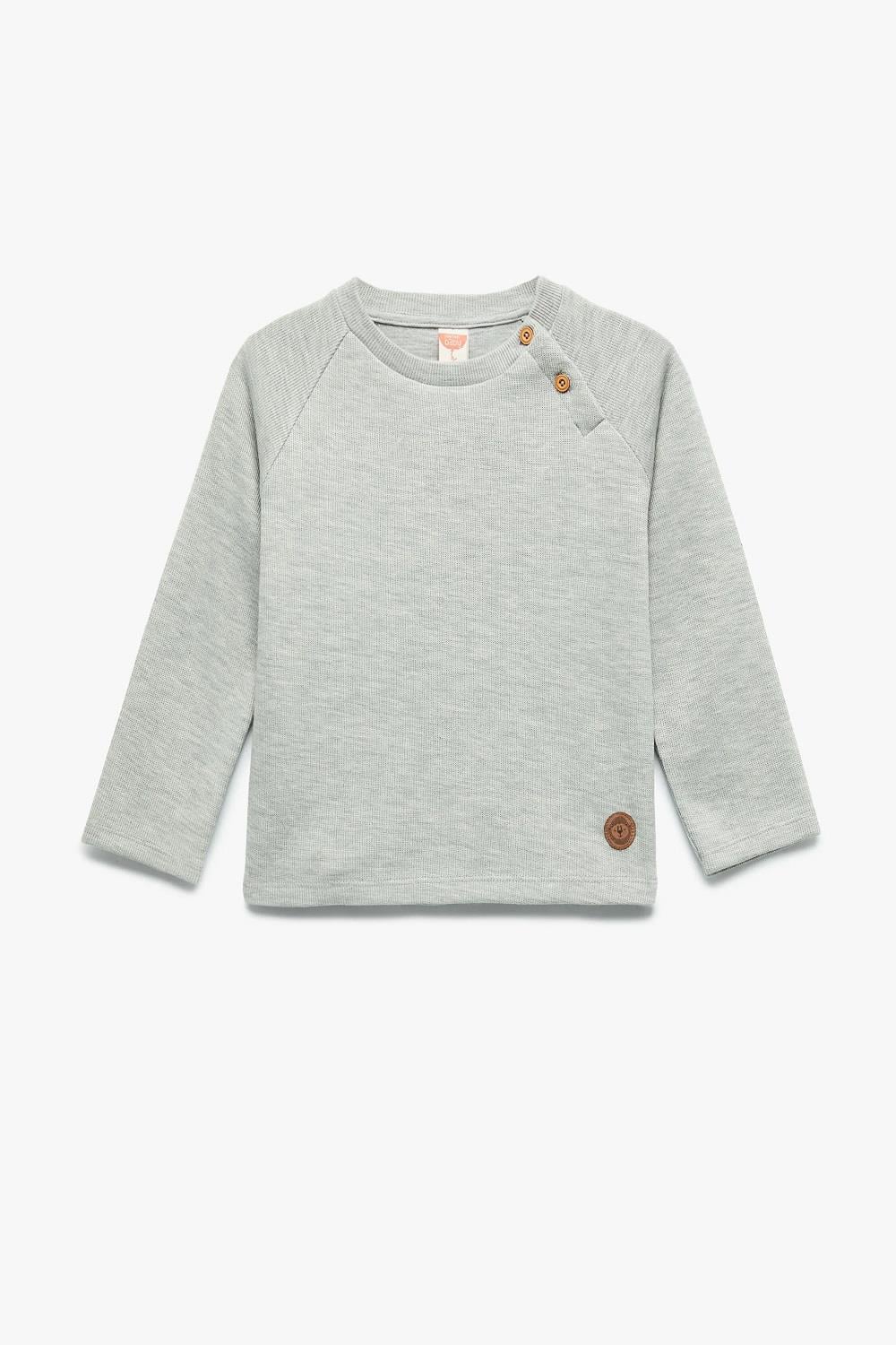 Koton Erkek Bebek Pamuklu Düğmeli Uzun Reglan Kollu Bisiklet Yaka Sweatshirt