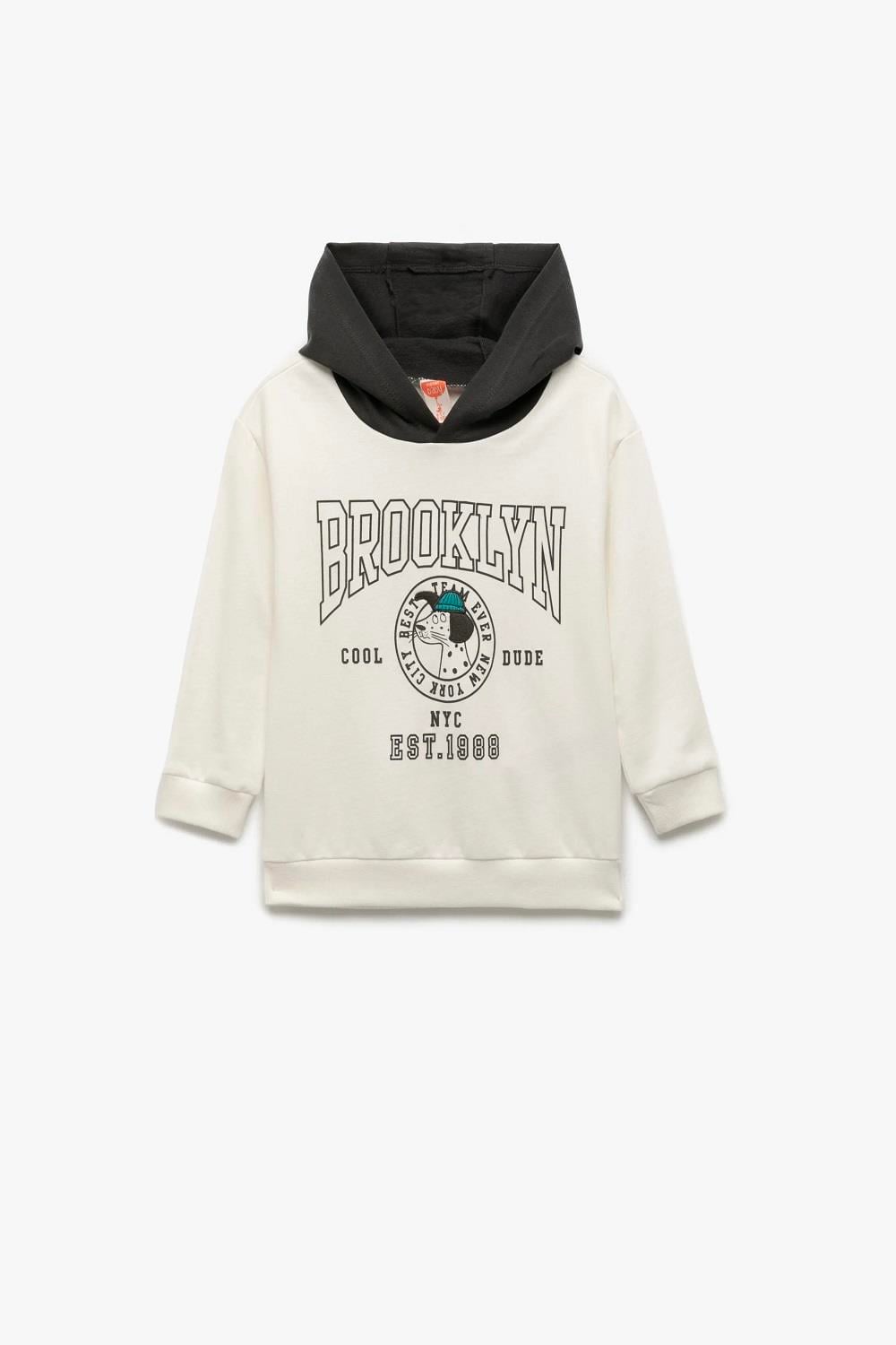 Koton Erkek Bebek Pamuklu Şardonlu Uzun Kollu Baskılı Kapşonlu Sweatshirt