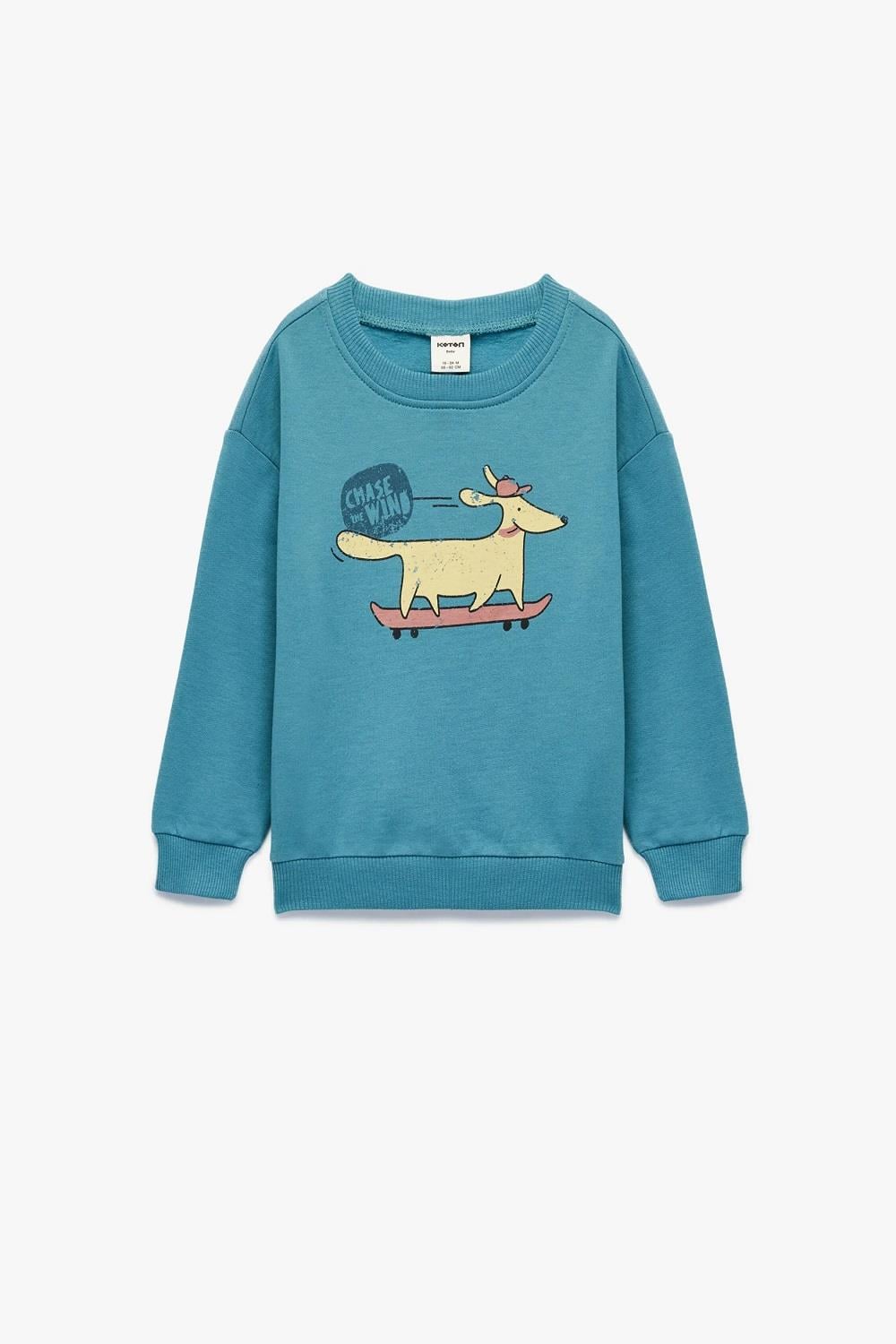 Koton Erkek Bebek Pamuklu Uzun Kollu Bisiklet Yaka Köpek Baskılı Şardonlu Sweatshirt
