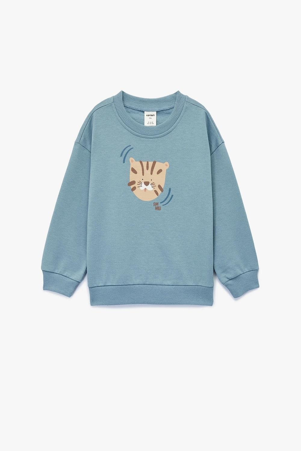 Koton Erkek Bebek Pamuklu Uzun Kollu Bisiklet Yaka Kaplan Baskılı Oversize Sweatshirt