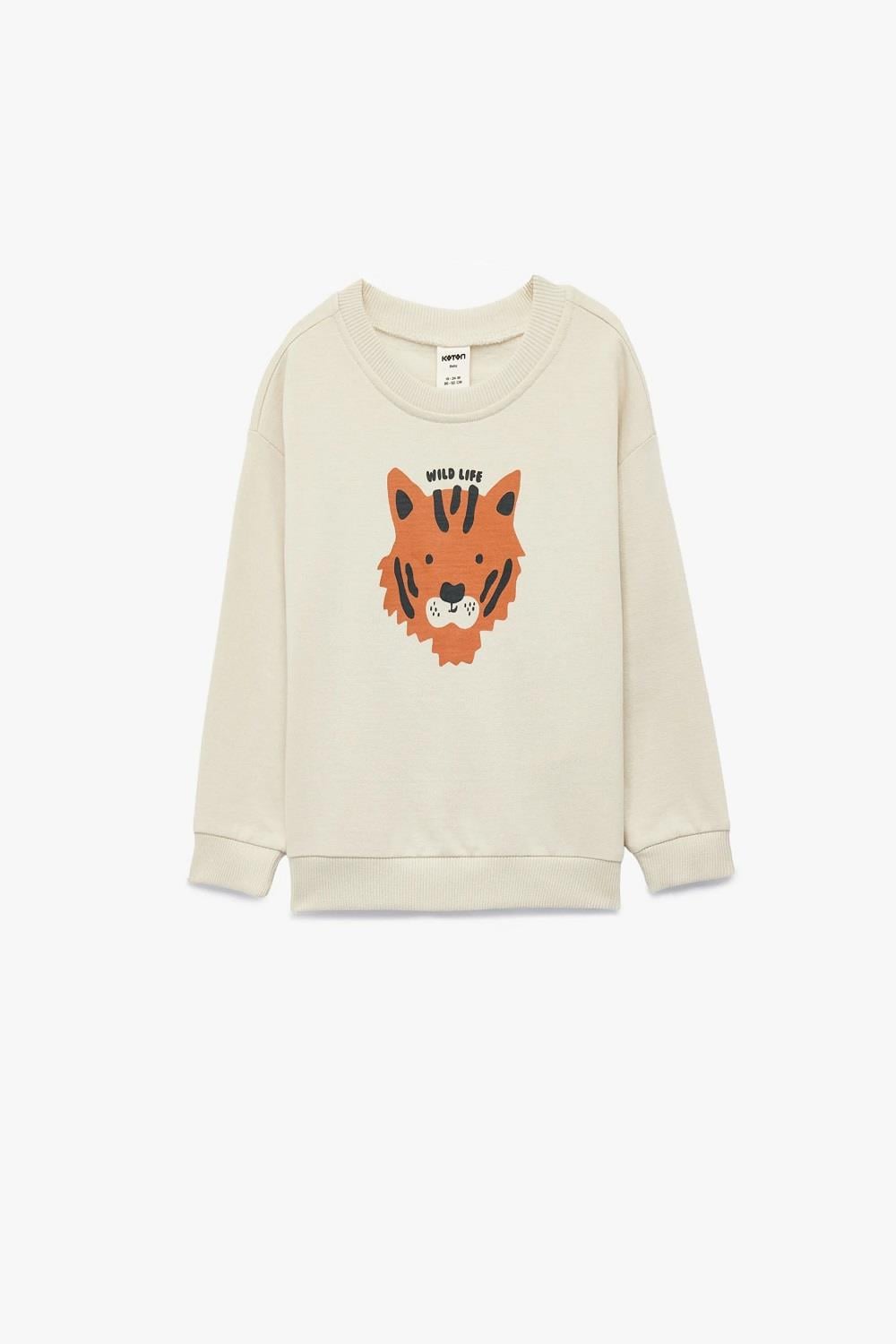 Koton Erkek Bebek Pamuklu Uzun Kollu Bisiklet Yaka Kaplan Baskılı Sweatshirt
