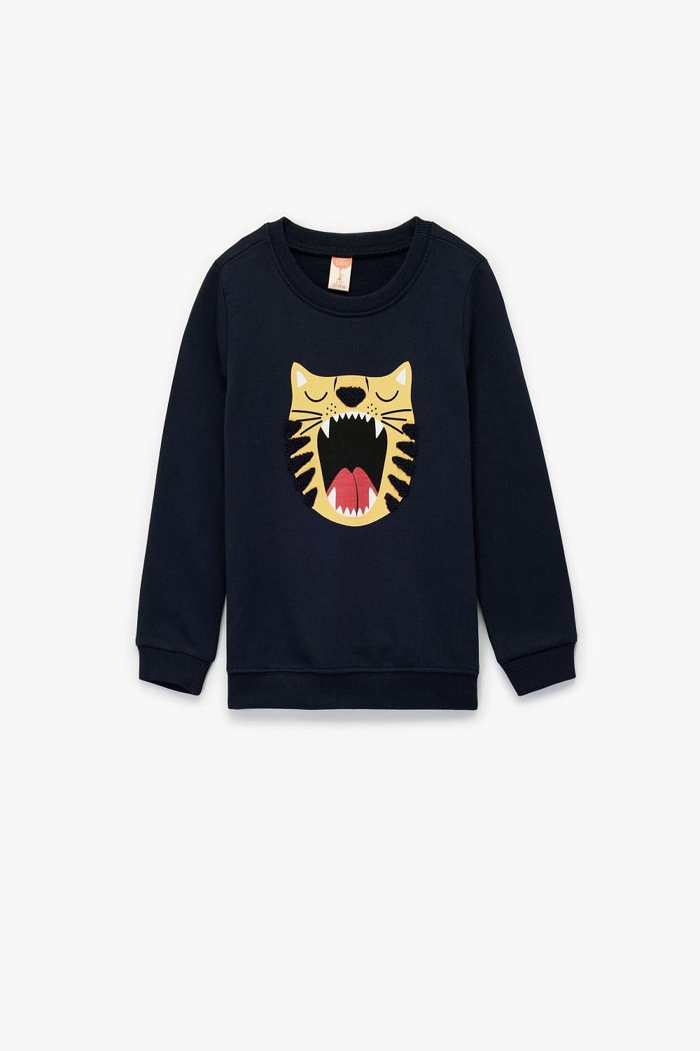 Koton Erkek Bebek Pamuklu Uzun Kollu Bisiklet Yaka Kaplan Nakışlı Sweatshirt