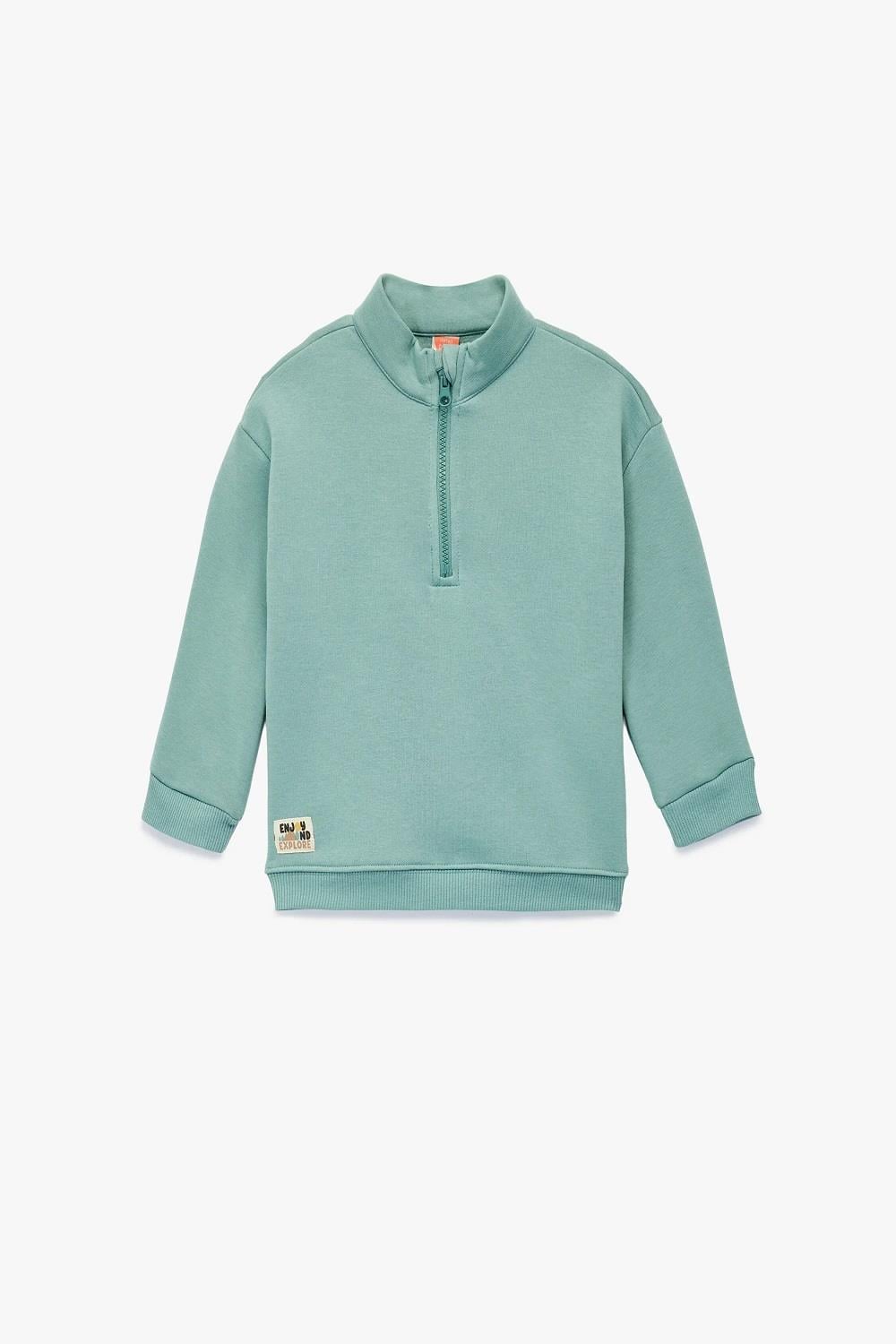 Koton Erkek Bebek Şardonlu Uzun Kollu Yarım Fermuarlı Dik Yaka Oversize Sweatshirt
