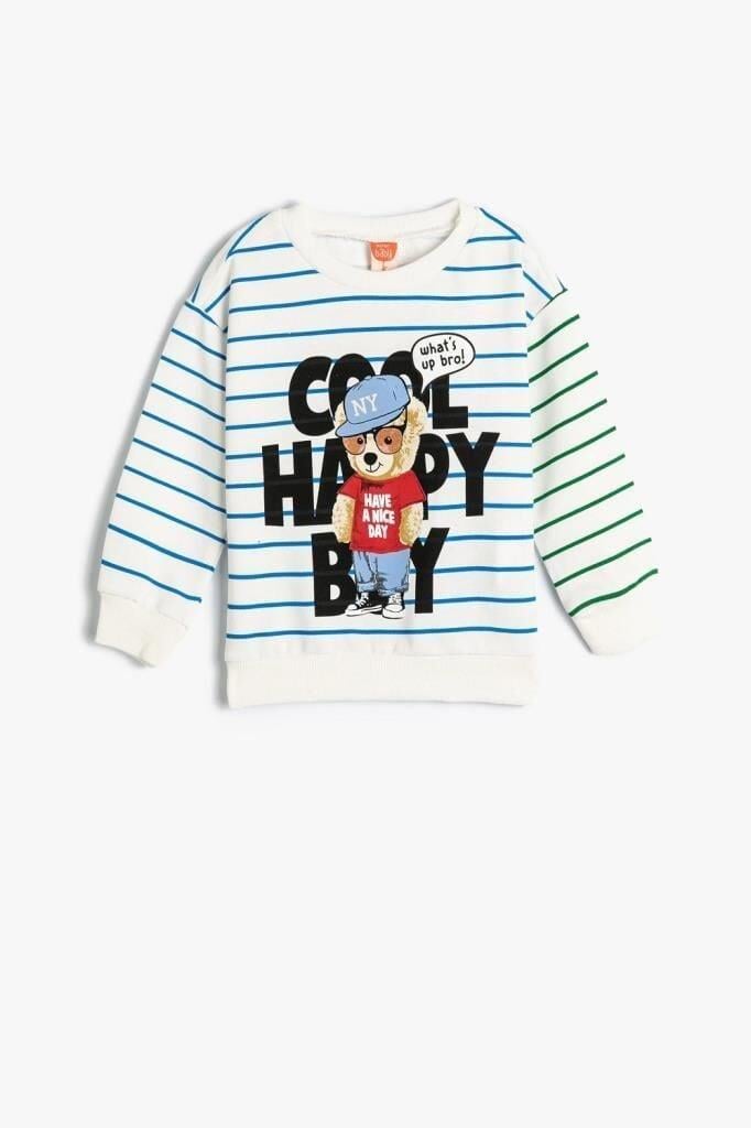Koton Erkek Bebek Sweatshirt Uzun Kollu Bisiklet Yaka Ayıcık Baskılı Pamuklu