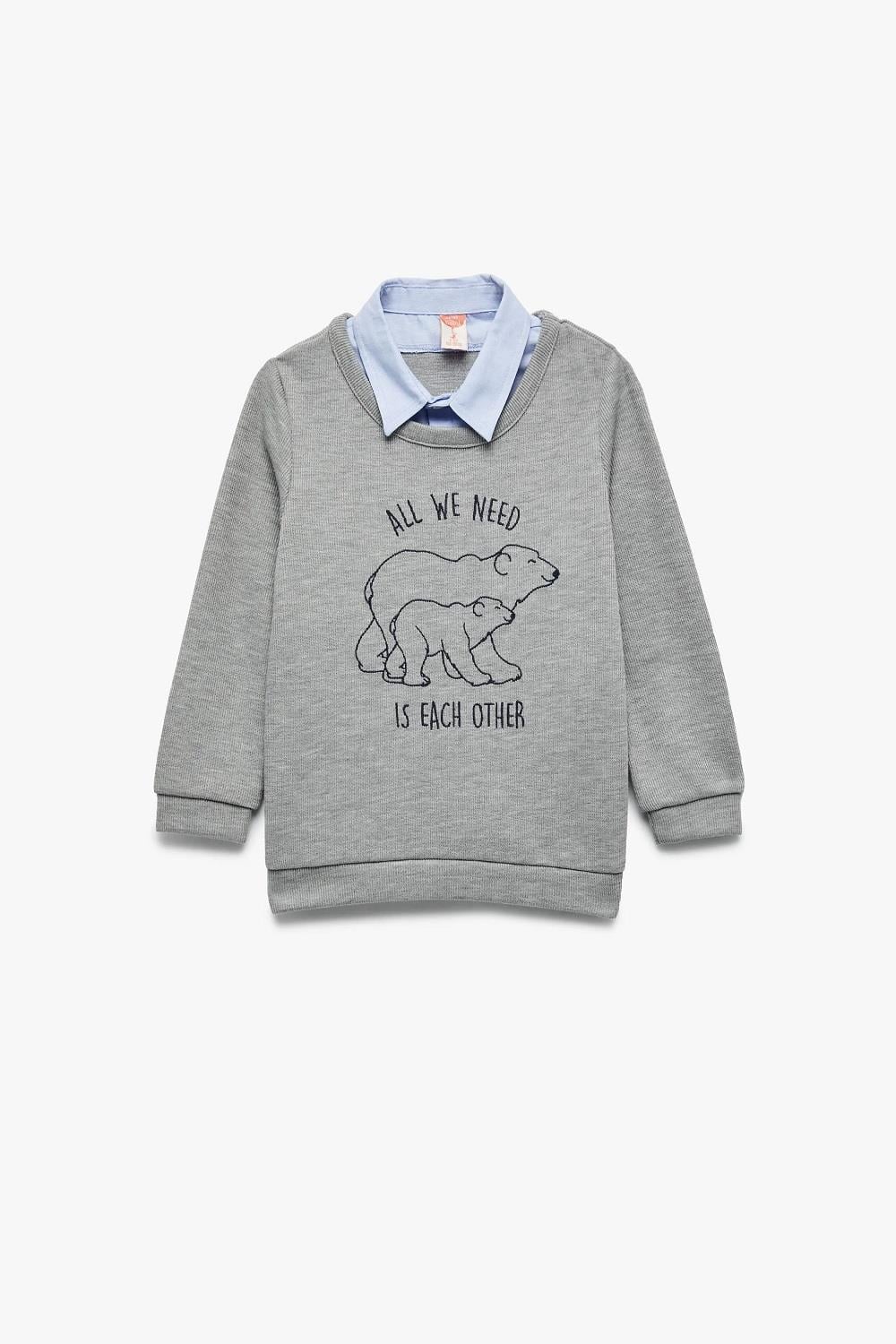 Koton Erkek Bebek Uzun Kollu Gömlek Yaka Baskılı Sweatshirt