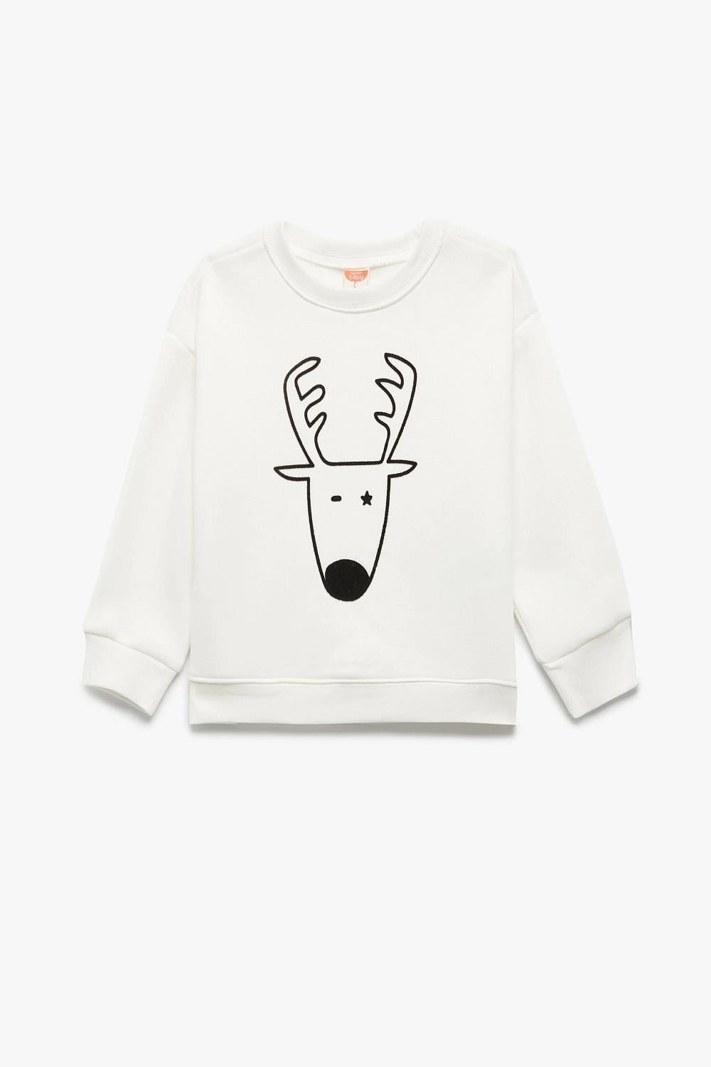 Koton Erkek Bebek Yılbaşı Baskılı Uzun Kollu Şardonlu Bisiklet Yaka Sweatshirt
