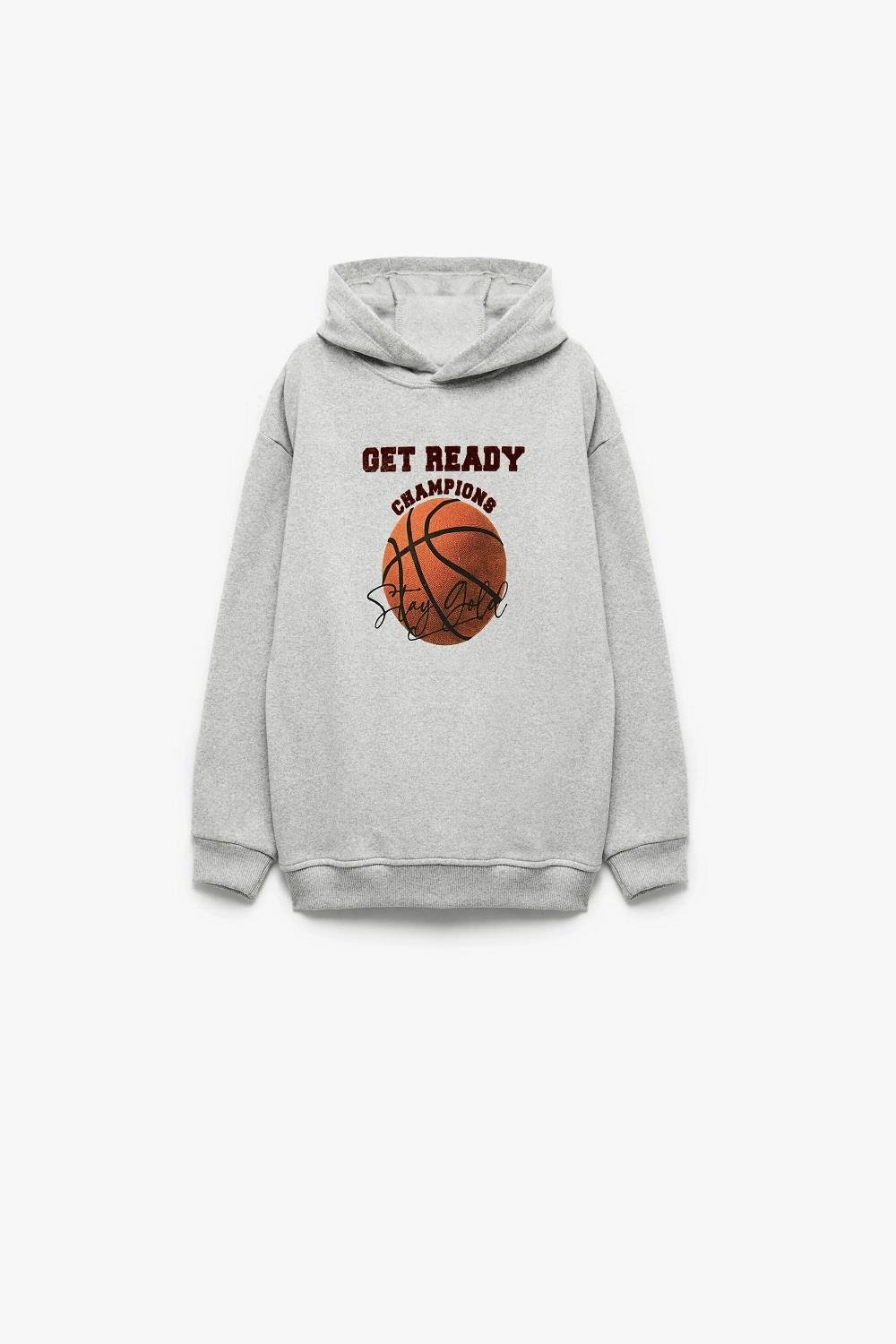 Koton Erkek Çocuk Basketbol Baskılı Şardonlu Uzun Kollu Kapşonlu Sweatshirt