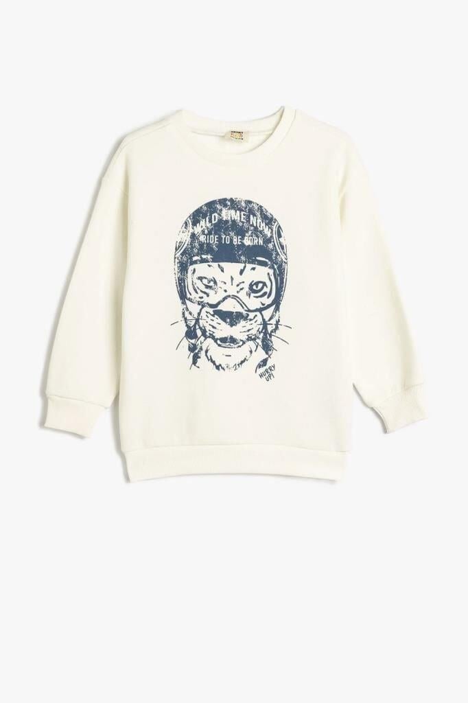 Koton Erkek Çocuk Hayvan Baskılı Sweatshirt Bisiklet Yaka Boxy Pamuk Karışımlı