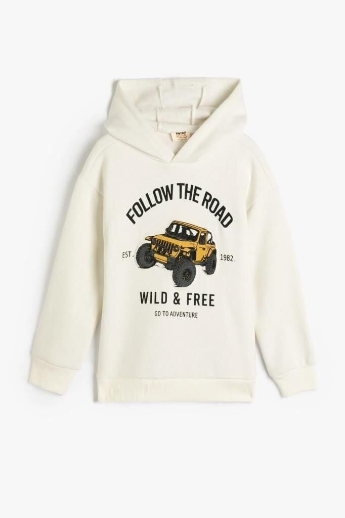 Koton Erkek Çocuk Kapşonlu Sweatshirt Uzun Kollu Baskı Detaylı Şardonlu