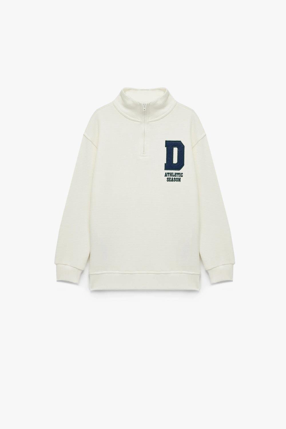 Koton Erkek Çocuk Pamuklu Dik Yaka Uzun Kollu Nakışlı Yarım Fermuarlı Sweatshirt