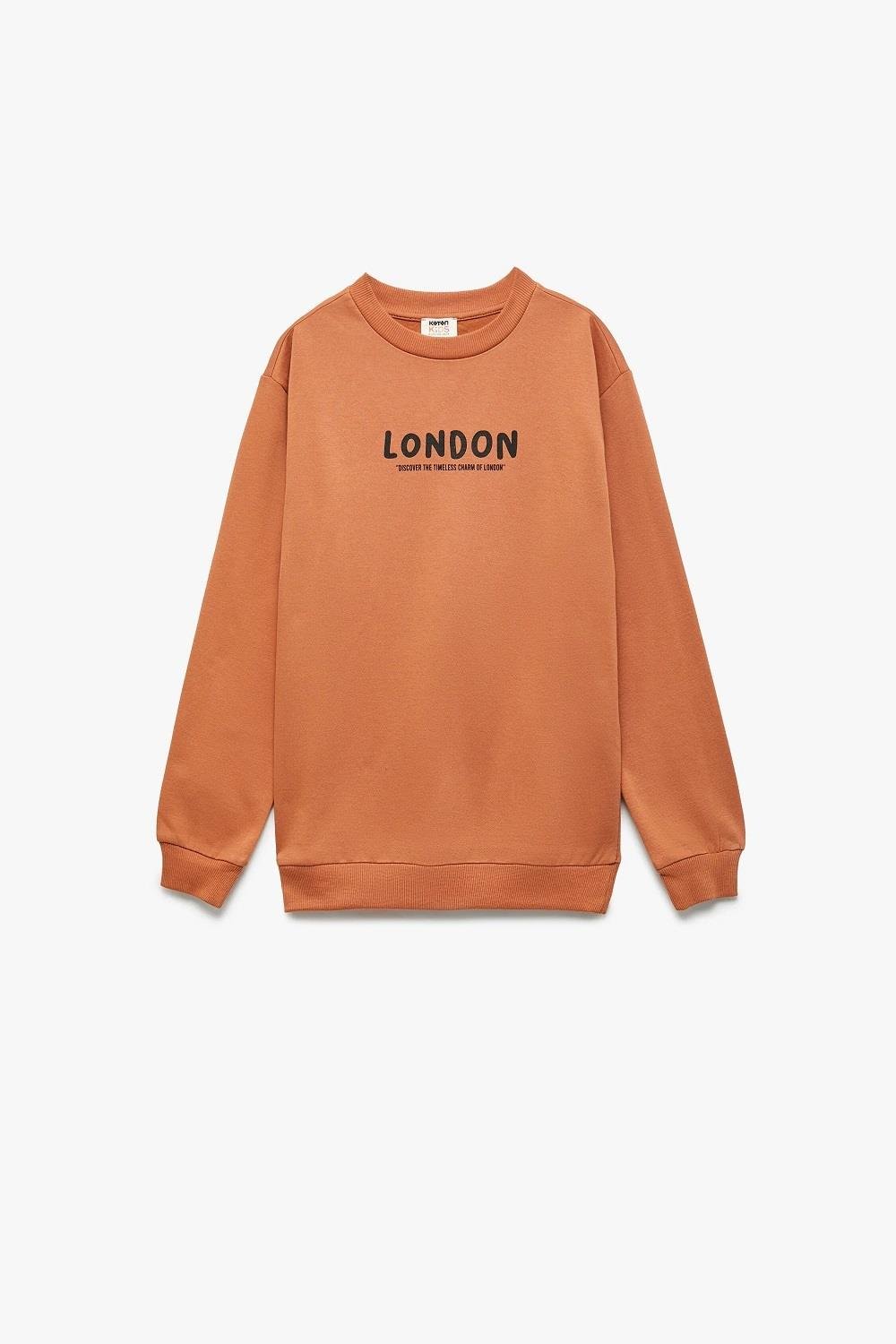 Koton Erkek Çocuk Pamuklu Uzun Kollu Bisiklet Yaka Baskılı Şardonlu Oversize Sweatshirt