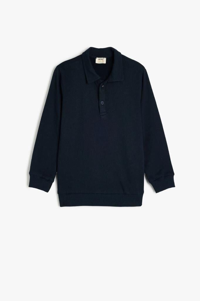 Koton Erkek Çocuk Polo Yaka Sweatshirt Uzun Kollu Düğme Detaylı Pamuklu
