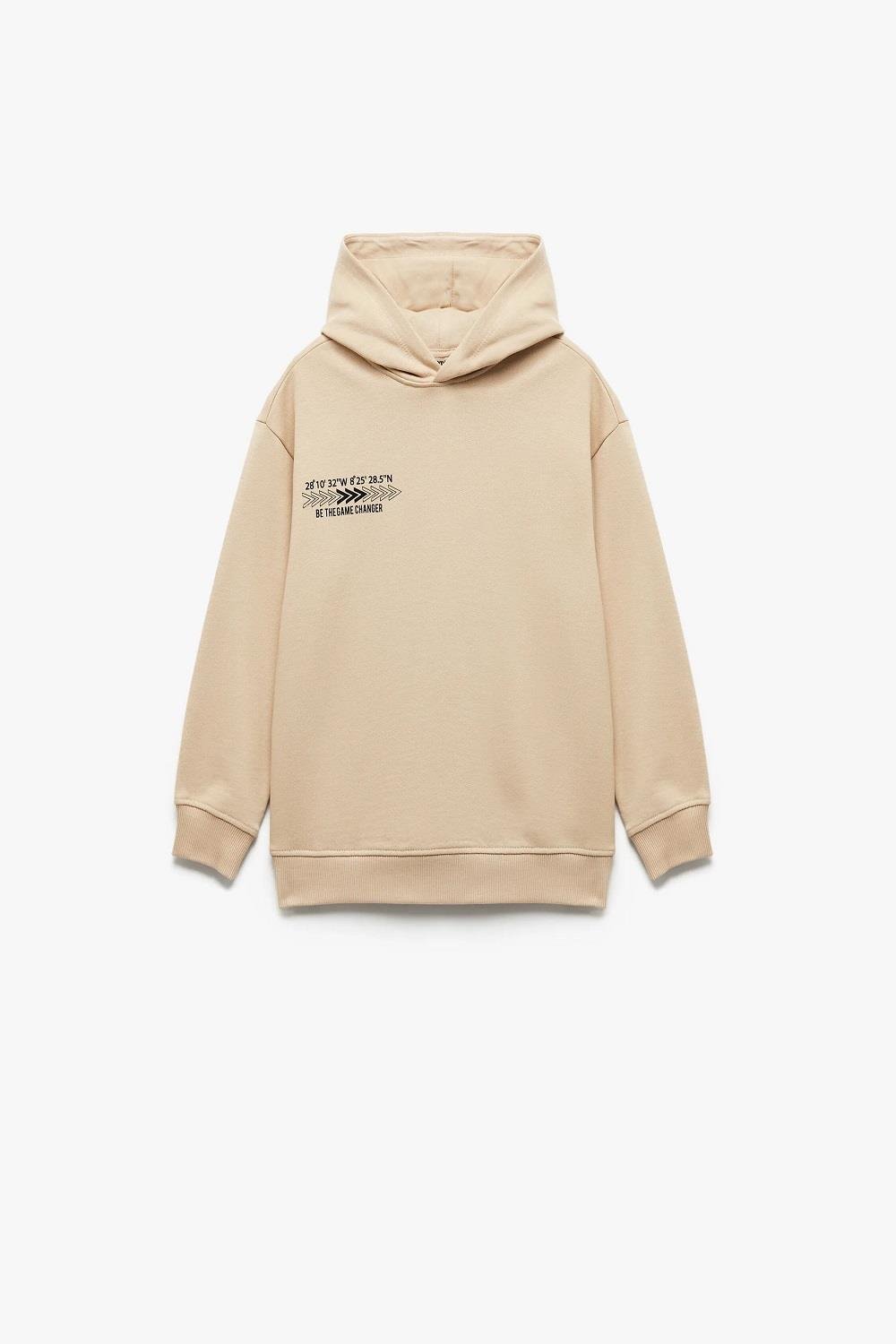 Koton Erkek Çocuk Şardonlu Uzun Kollu Pamuklu Baskılı Oversize Kapşonlu Sweatshirt